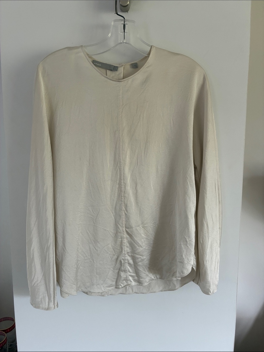 Vince SILK ivory Cream Long-Sleeve Crewneck Shirt blouse